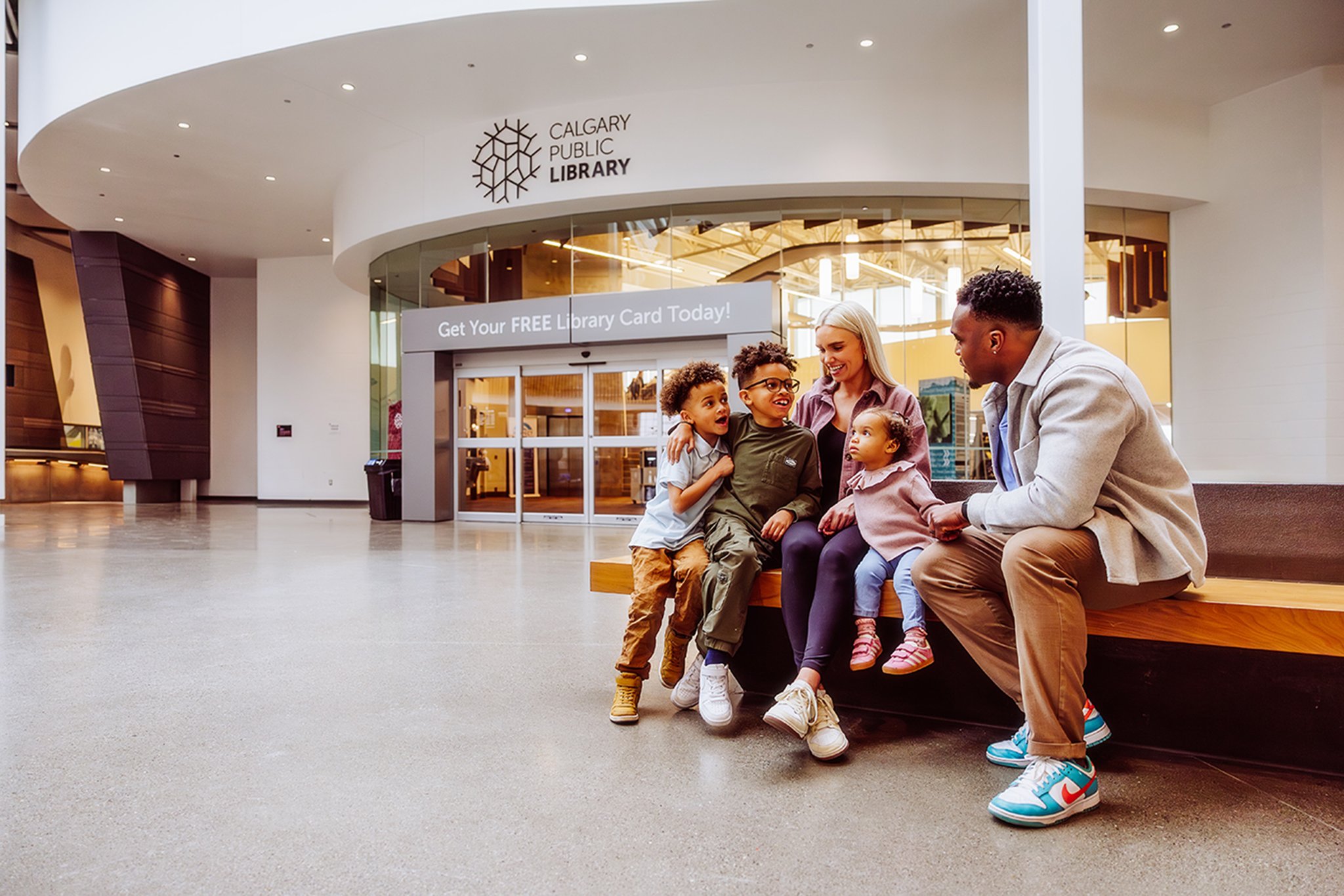 family at library