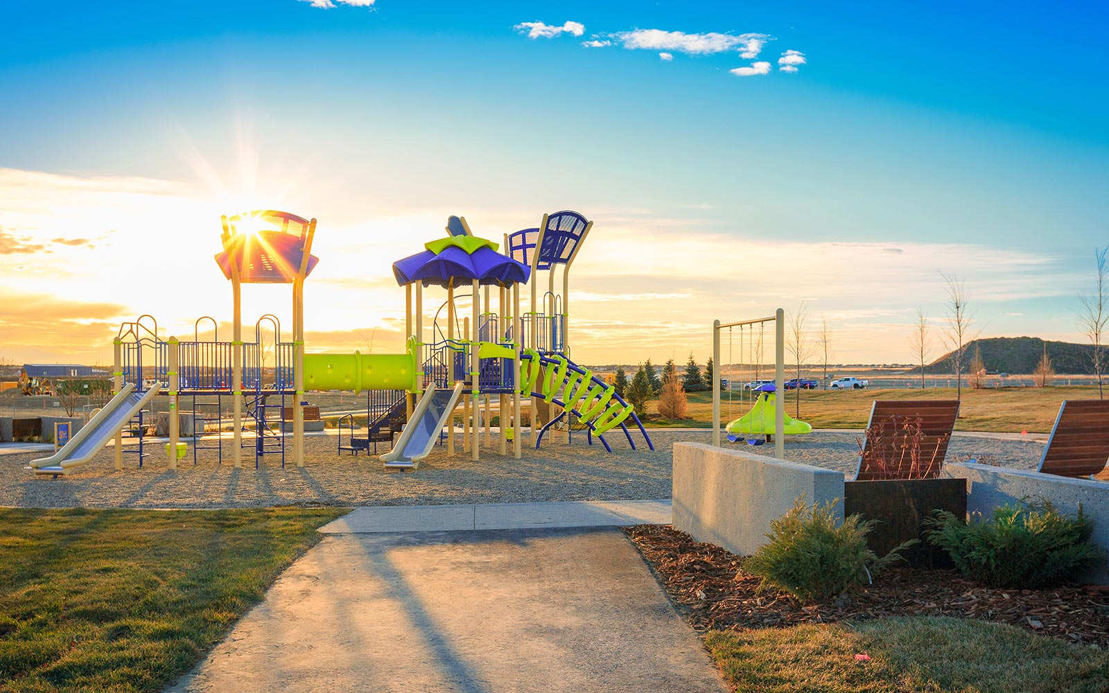 Chinook Gate park by Brookfield Residential in Airdrie.