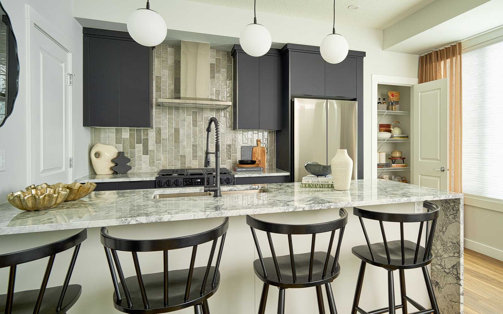 A photo of the kitchen of the Brubeck townhome model in Calgary by Brookfield Residential