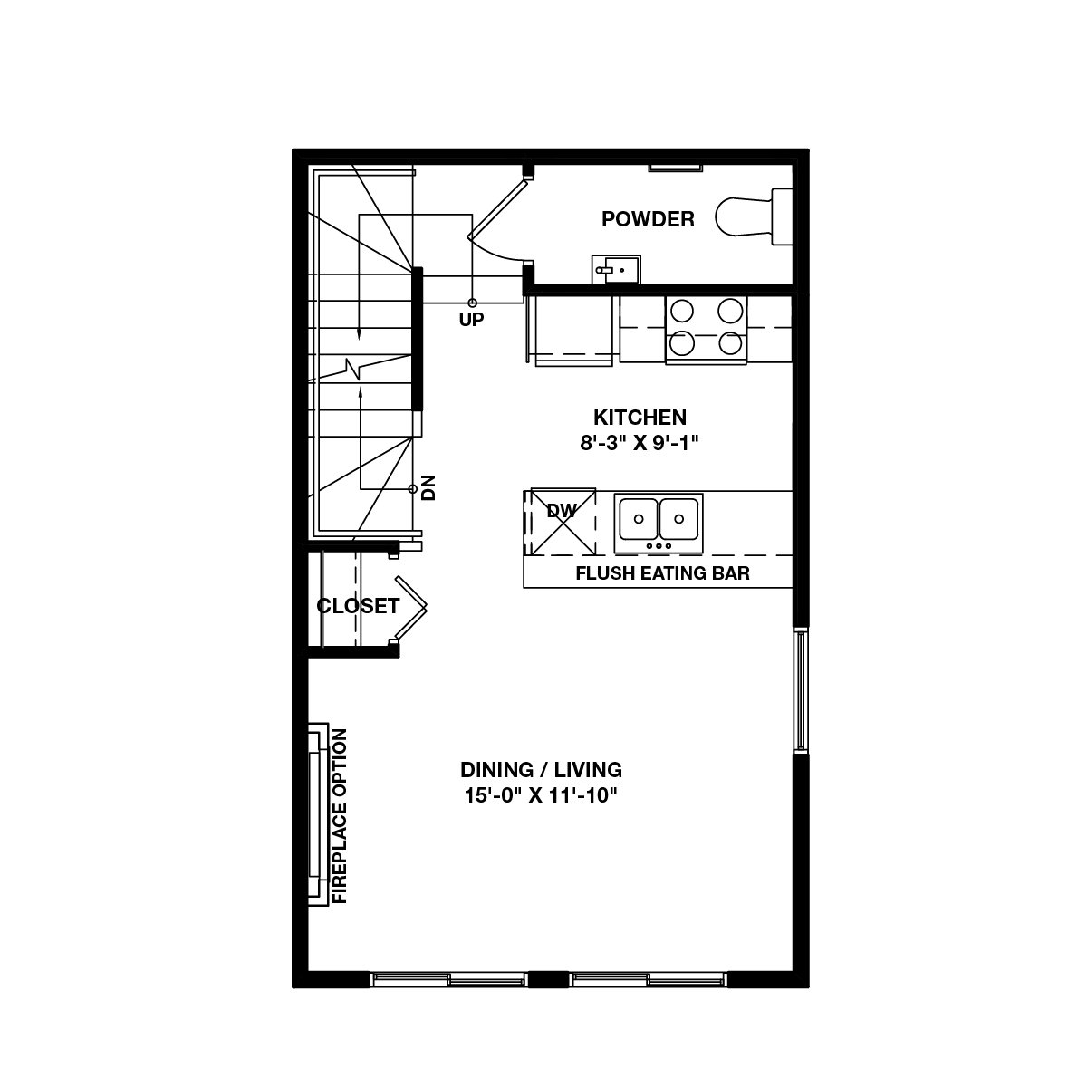 A black line drawing of the Fitzgerald floorplan in Seton by Brookfield Residential
