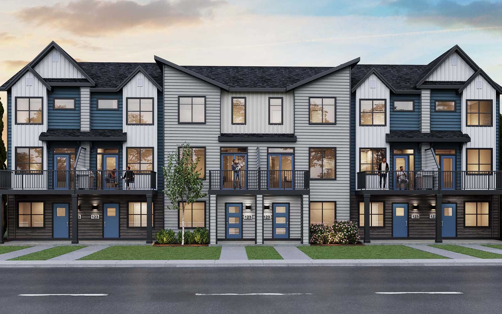 Exterior rendering of the Brightside townhomes in Seton by Brookfield Residential