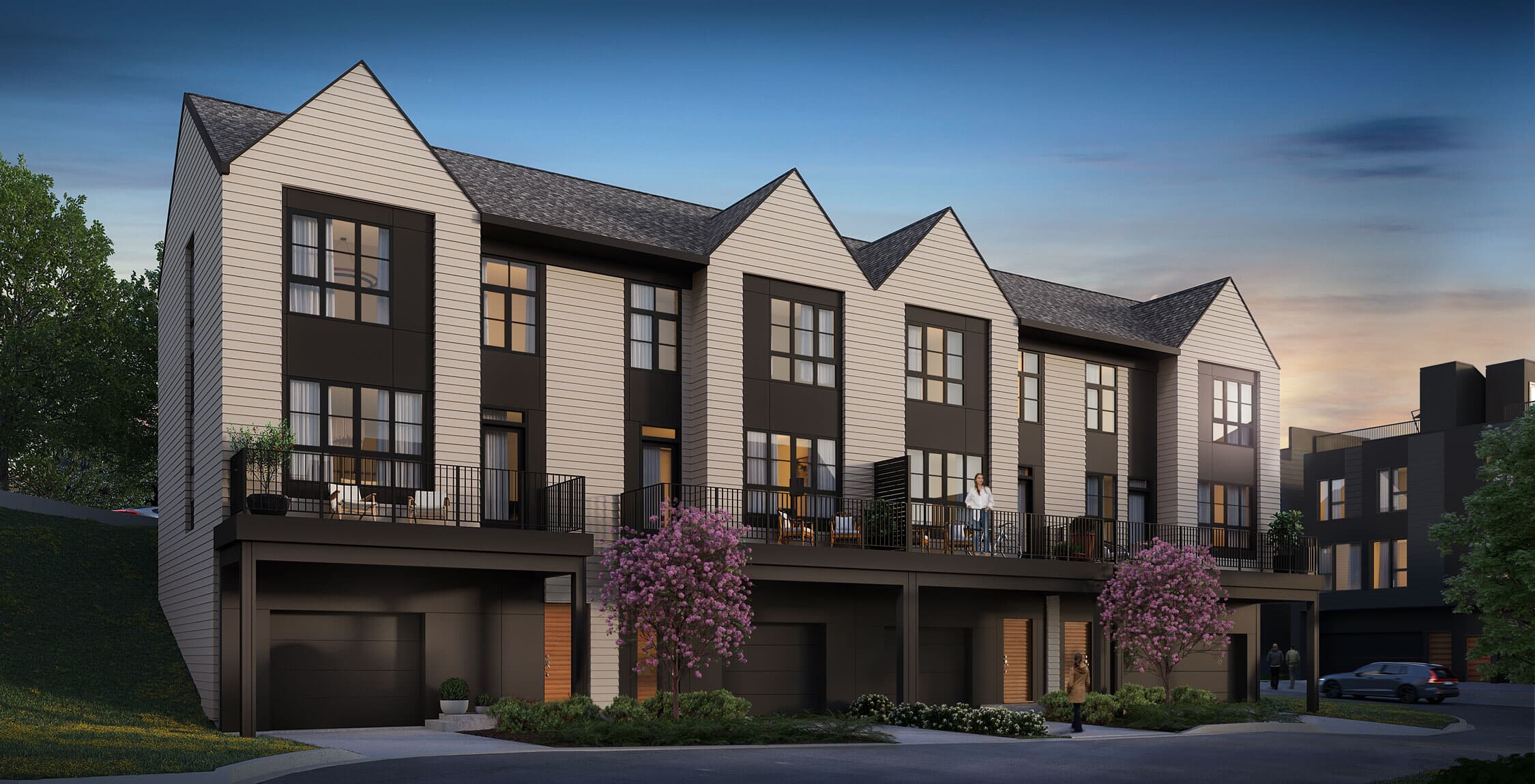An exterior rendering of block 4 in Crown Park by Brookfield Residential