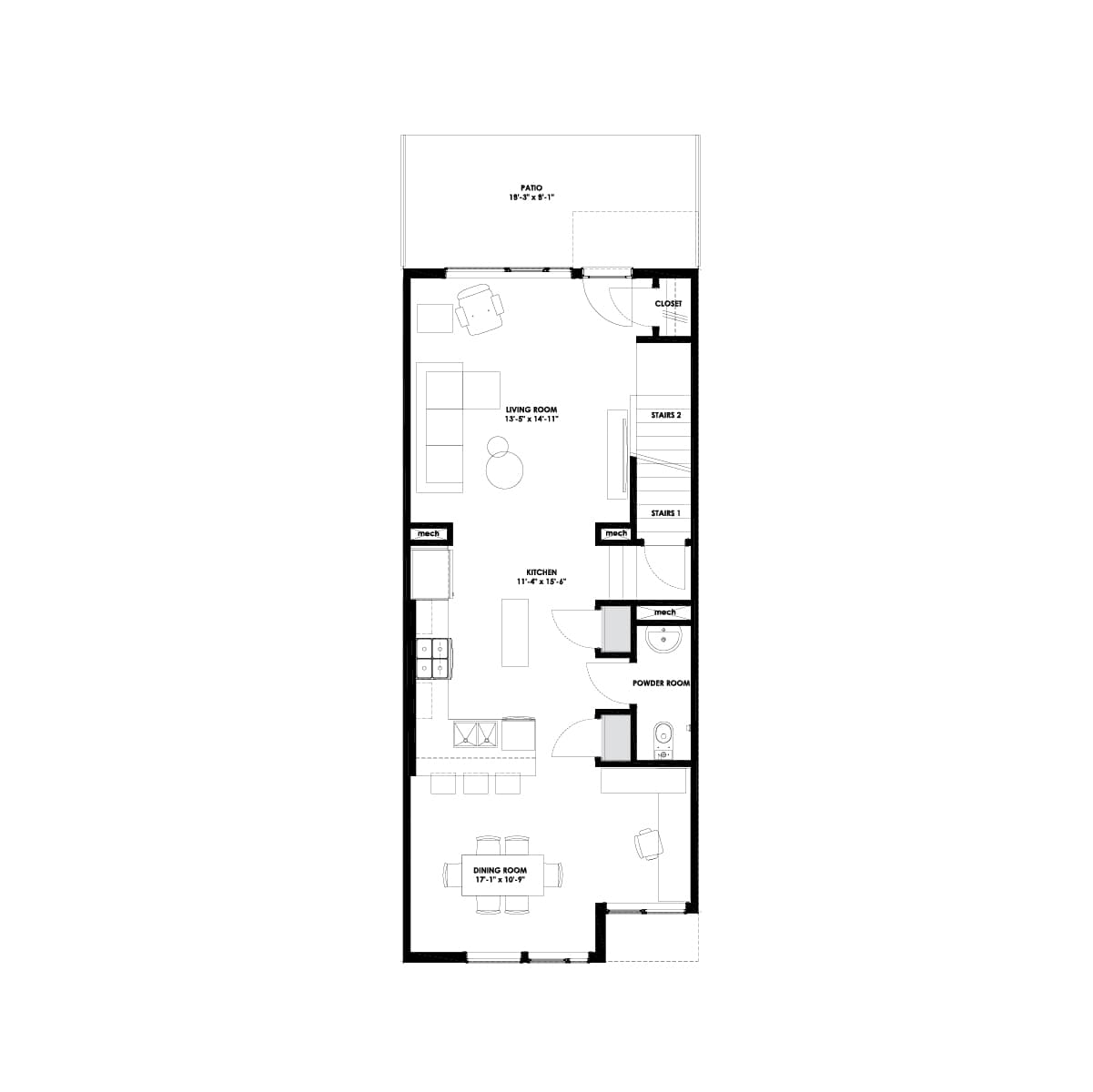 A blackline drawing of the Gatineau Rooftop model in Crown Park by Brookfield Residential