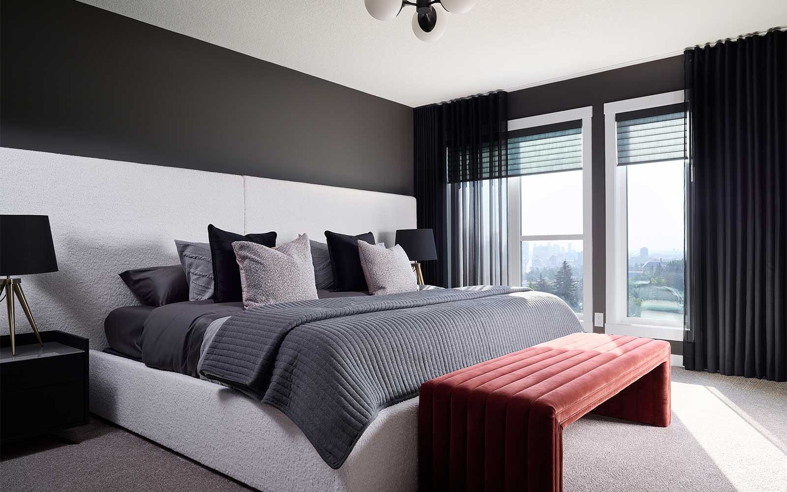 Photo of the primary bedroom of the Rouge show home in Crown Park by Brookfield Residential