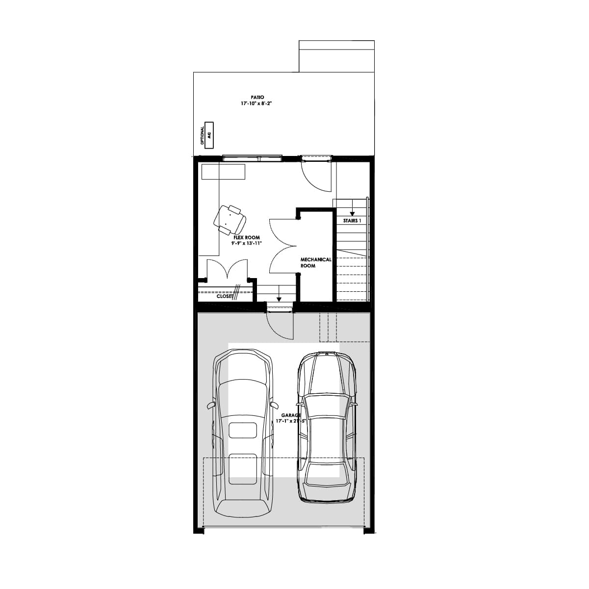 A blackline drawing of the Gallardia floorplan at Rhythm in Taza Park by Brookfield Residential