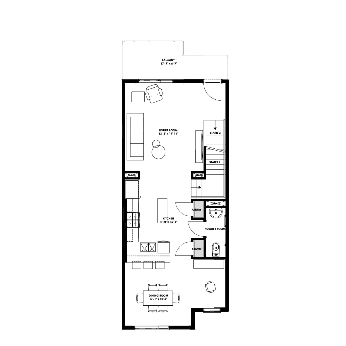A blackline drawing of the Gallardia floorplan at Rhythm in Taza Park by Brookfield Residential