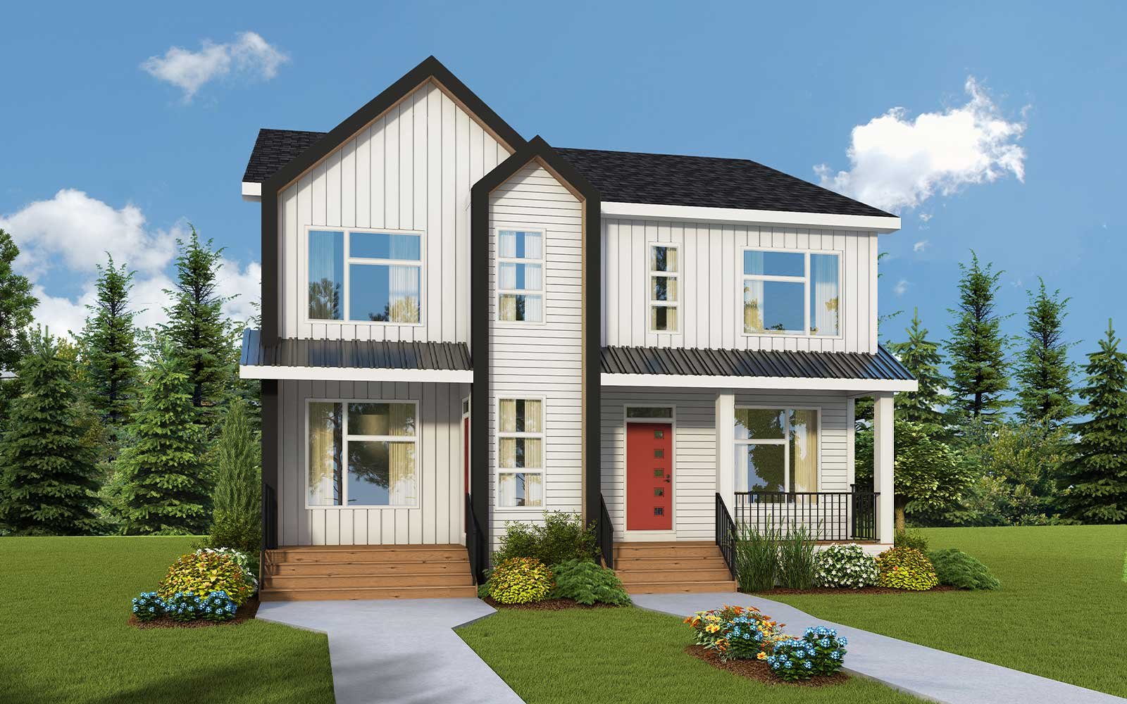 Exterior view of a Contemporary Semi D model by Brookfield Residential in Calgary.