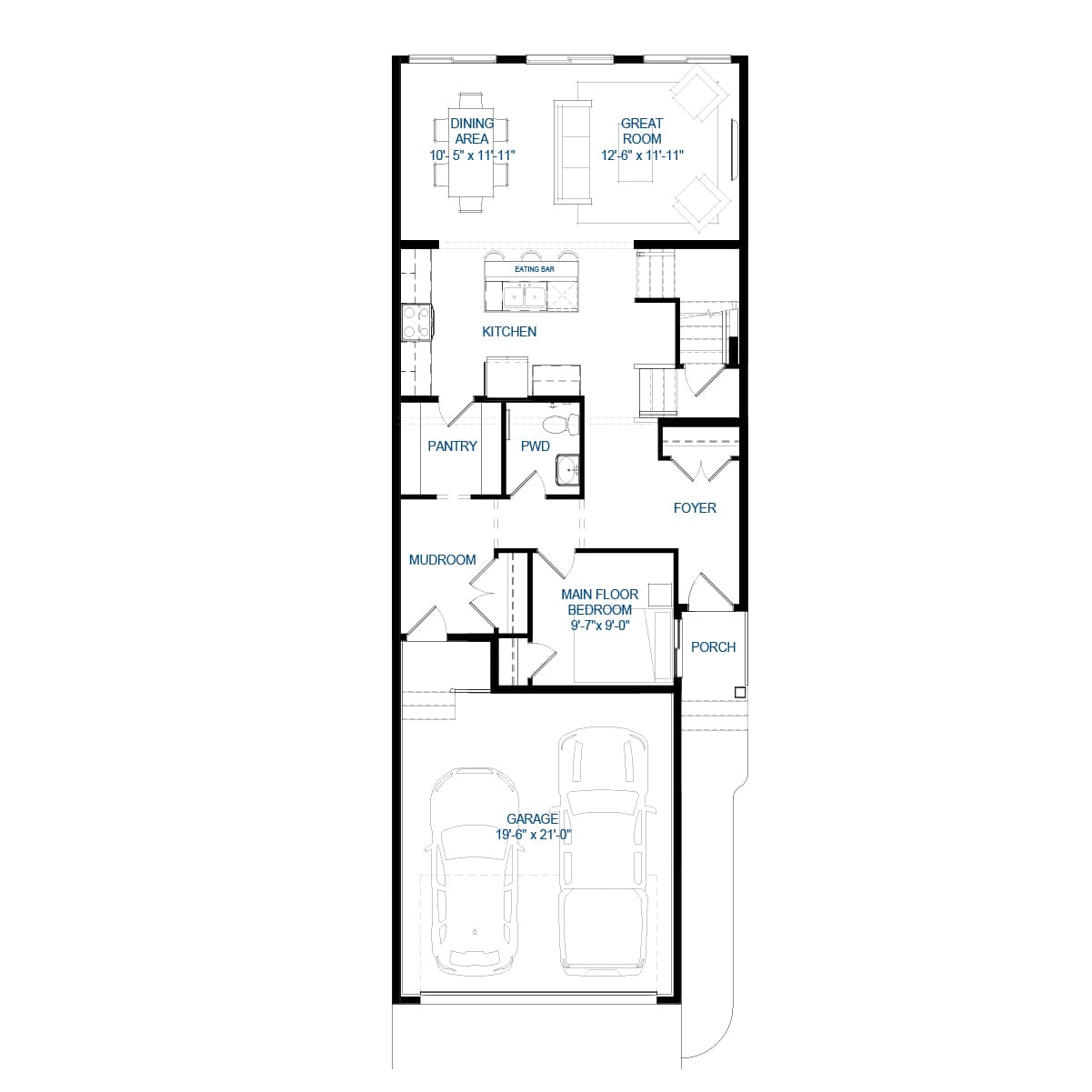 A blackline drawing of the Amery 24 model by Brookfield Residential
