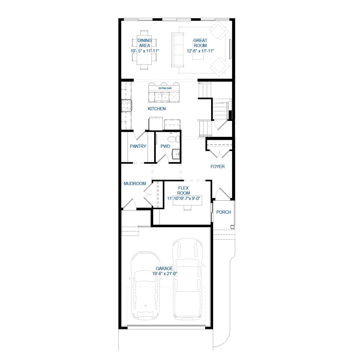 A blackline drawing of the Amery 24 model by Brookfield Residential