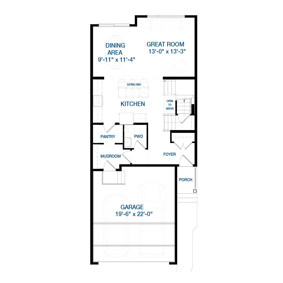 A black line drawing of the Rundle 24 model by Brookfield Residential