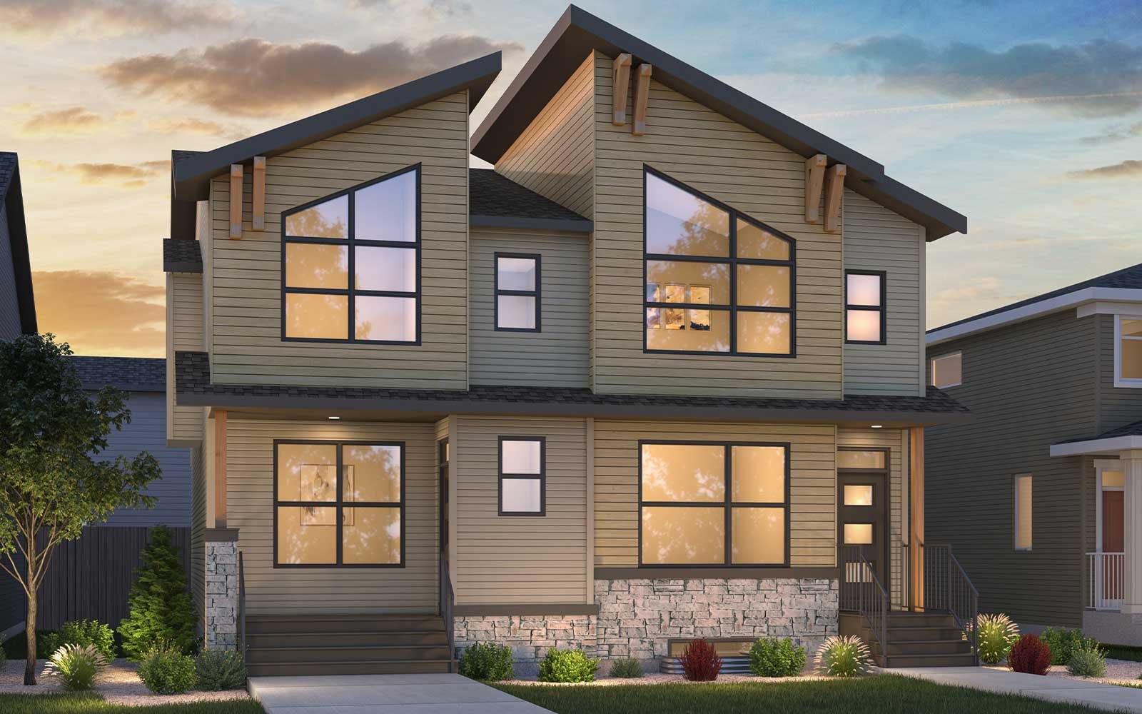 Alder - Rustic Contemporary An exterior rendering of the Rustic Contemporary style