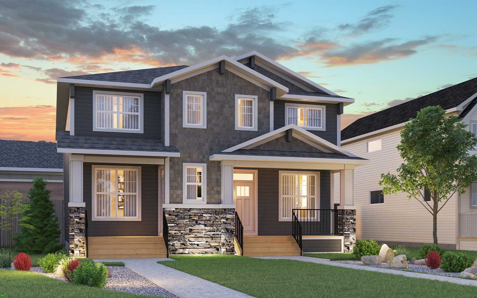 An exterior rendering of the Craftsman style of the Wicklow model by Brookfield Residential