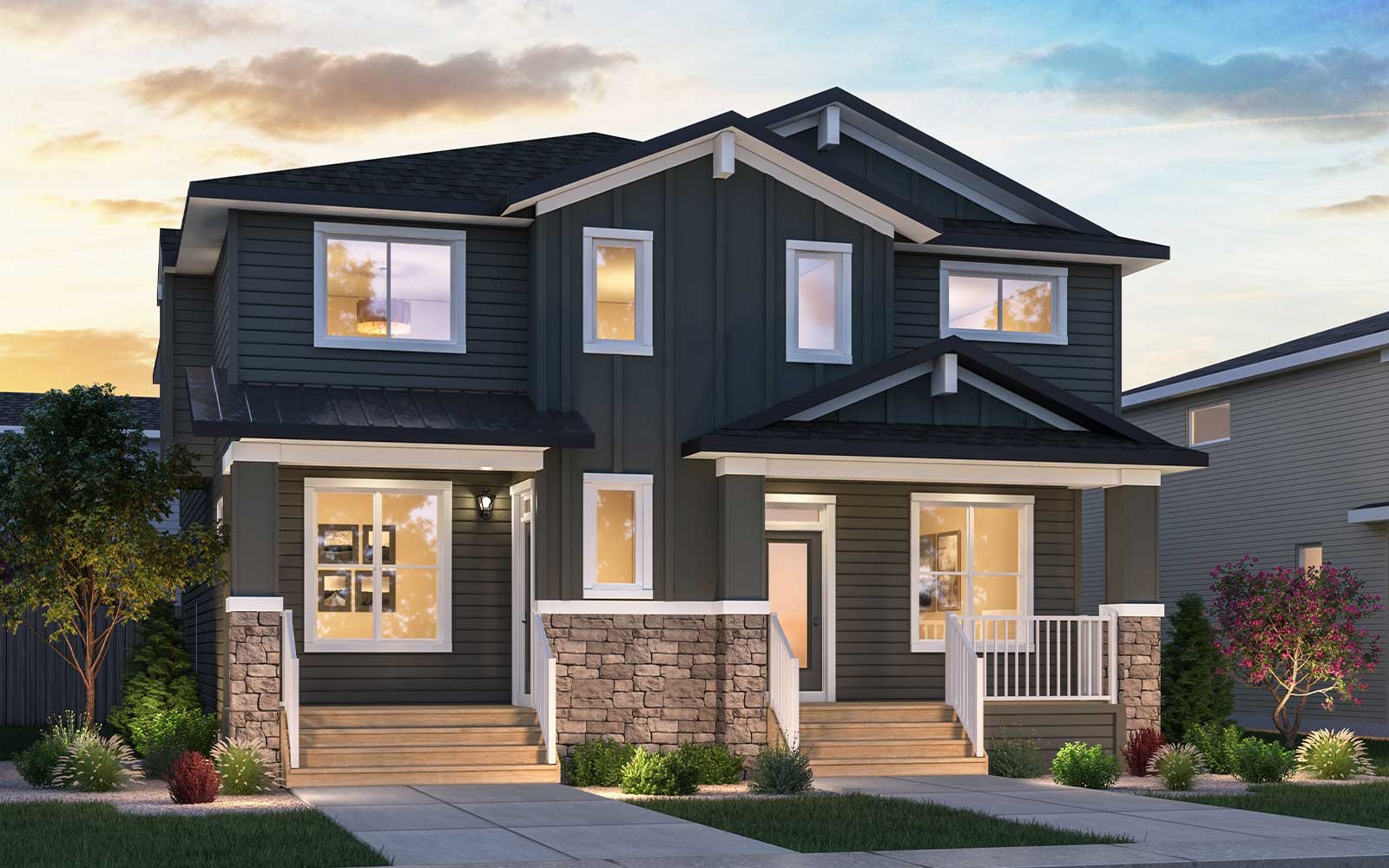 Exterior rendering of the Oak Modern Craftsman model