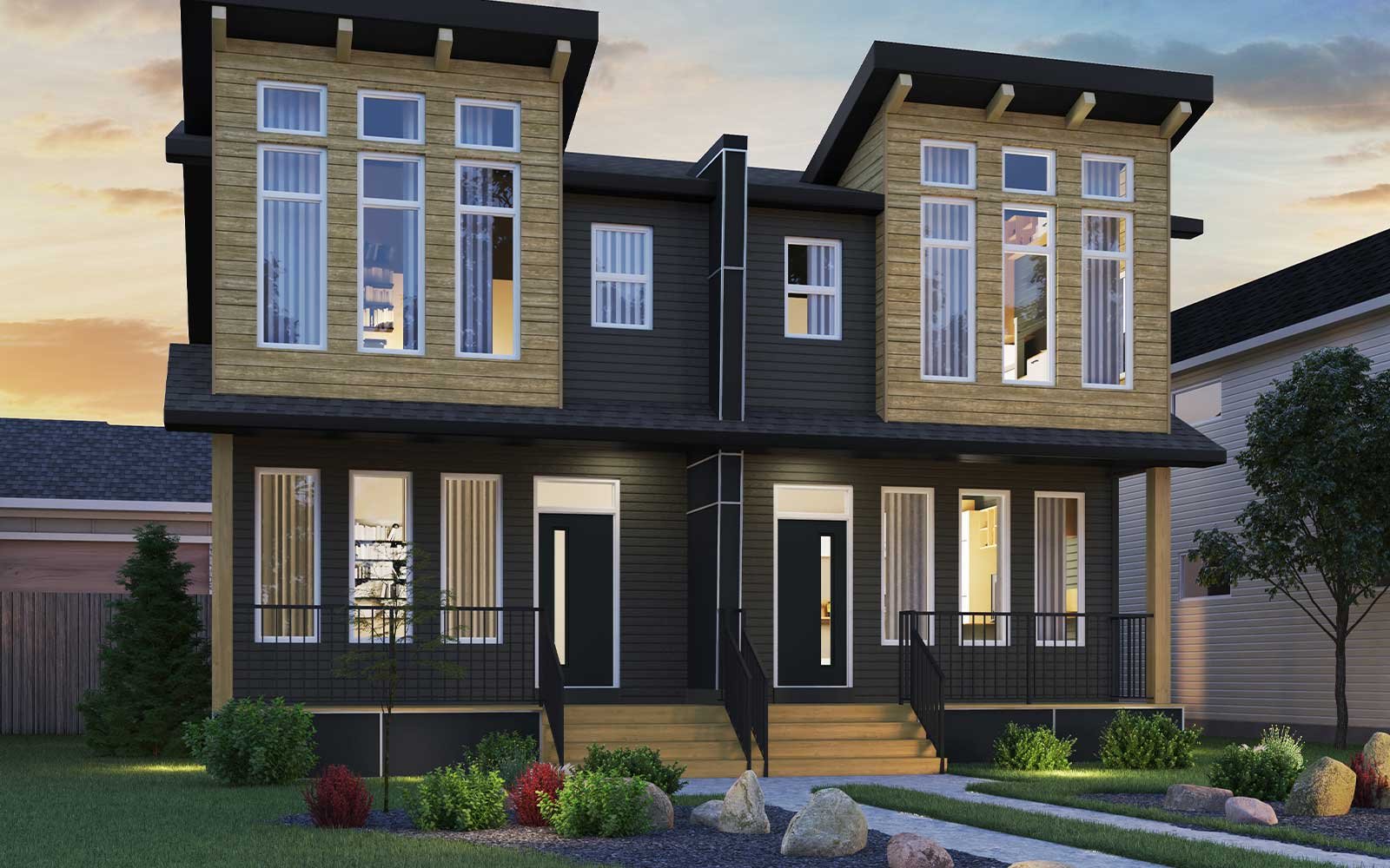 Exterior rendering of the Oak Rustic Contemporary model