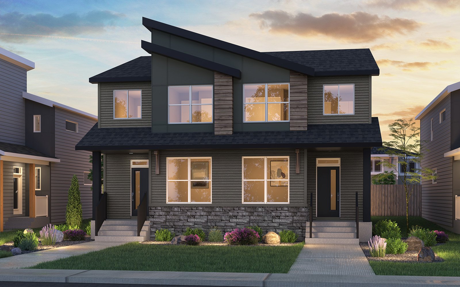 Rustic Contemporary rendering of the Spruce model by Brookfield Residential