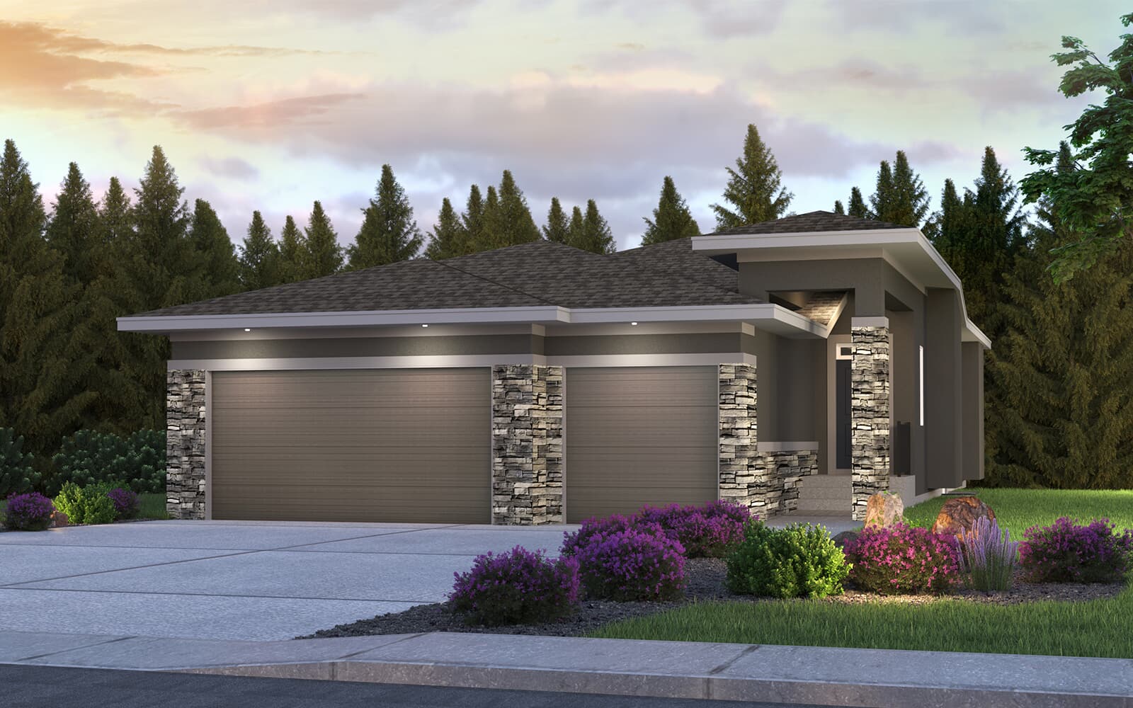 Exterior view of the Positano Prairie model by Brookfield Residential in Calgary.