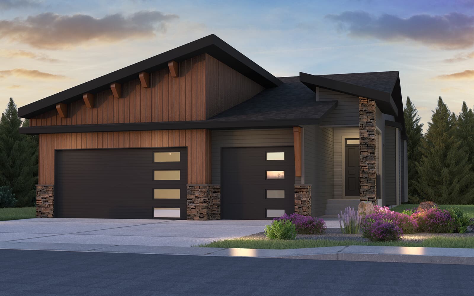 Exterior view of the Positano Rustic Contemporary model by Brookfield Residential in Calgary.