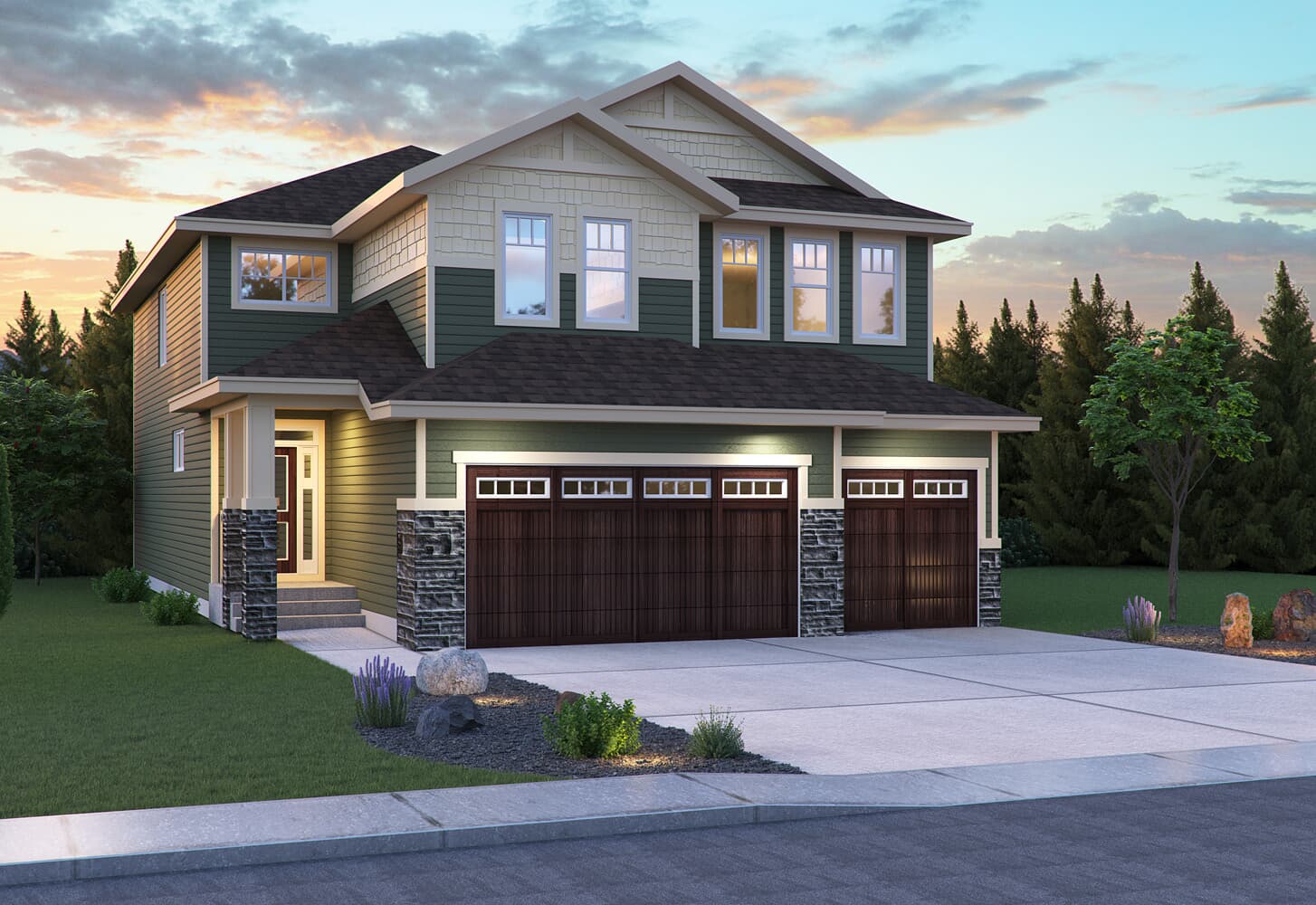 Savona 3 - Craftsman Exterior view of the Craftsman Elevation for the Savona 3 model by Brookfield Residential in Calgary.