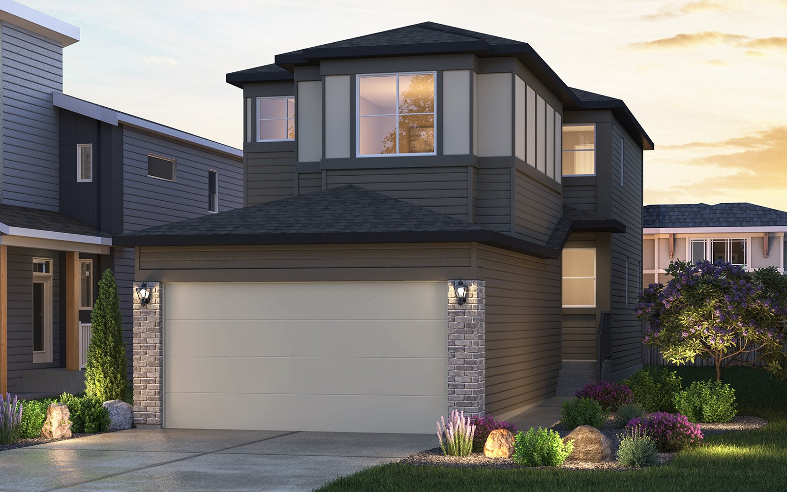 A rendering of the Prairie elevation for the Cascade 22 model by Brookfield Residential.