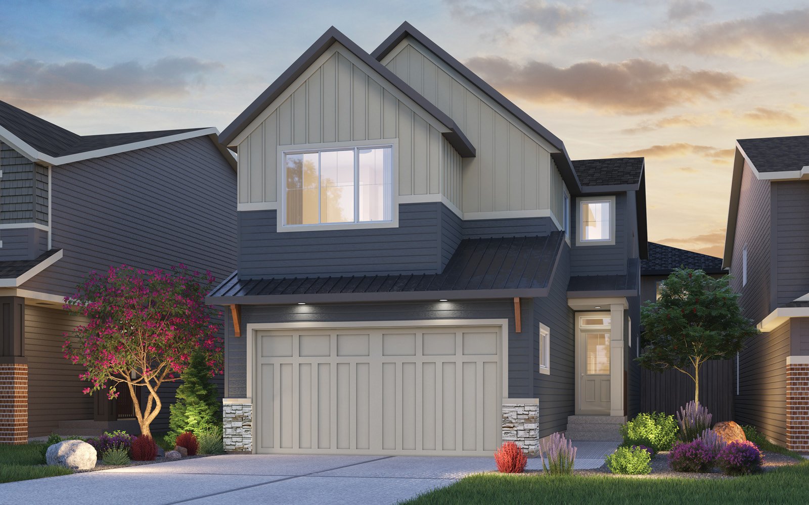 Columbia 2 Arts and Crafts rendering for Livingston by Brookfield Residential in Calgary.