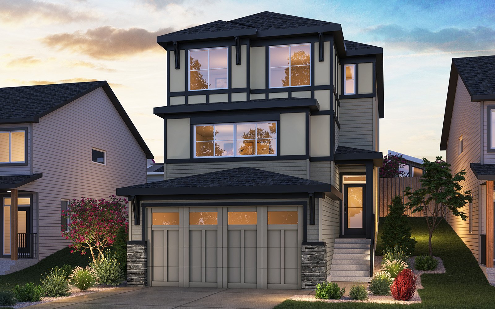 A rendering of the Prairie elevation for the Lillian 24 model by Brookfield Residential.