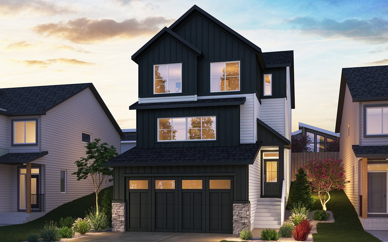 A rendering of the Farmhouse elevation for the Lillian 24 model by Brookfield Residential.