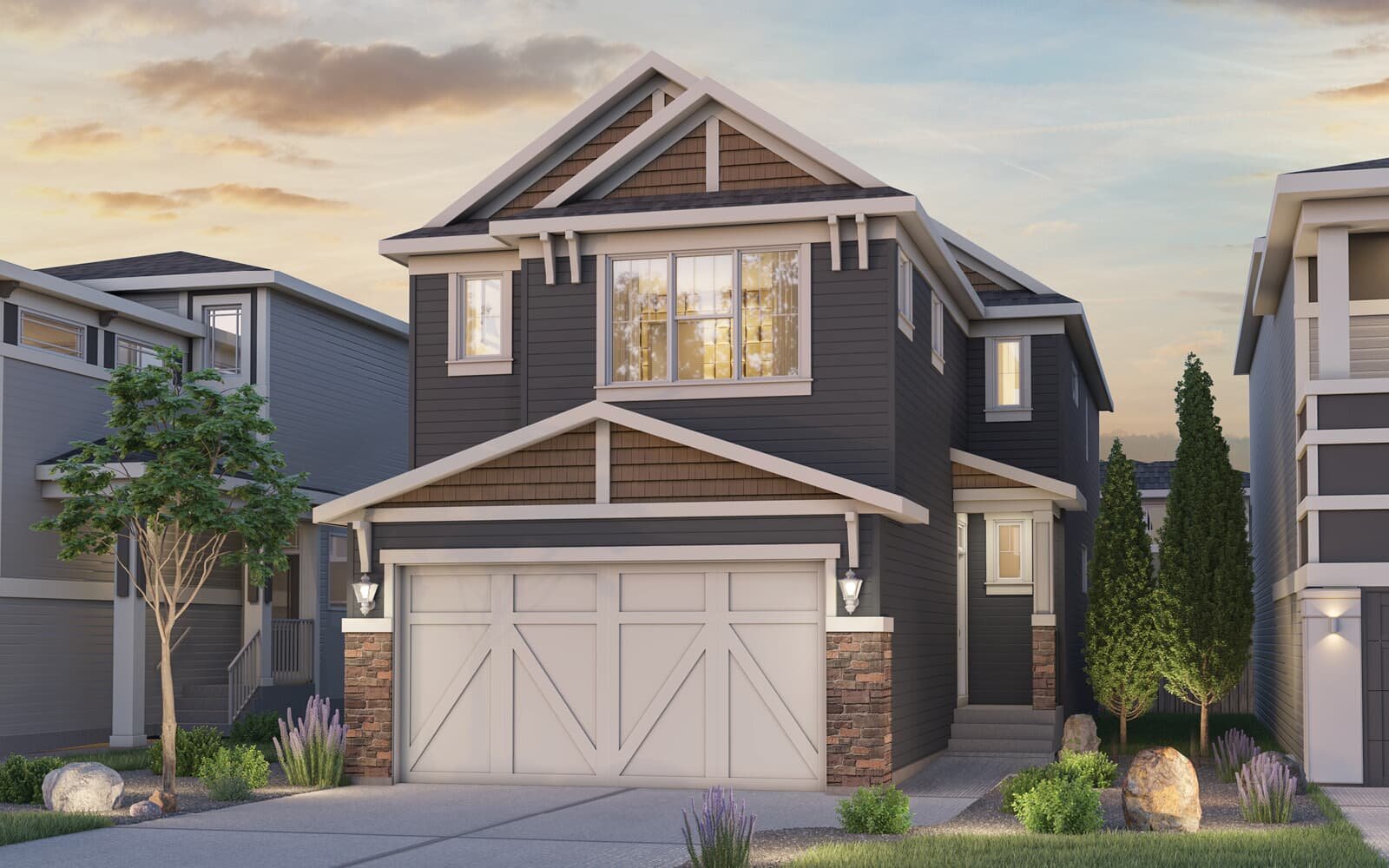 Exterior rendering of the Purcell 2 Arts & Crafts by Brookfield Residential in Calgary.