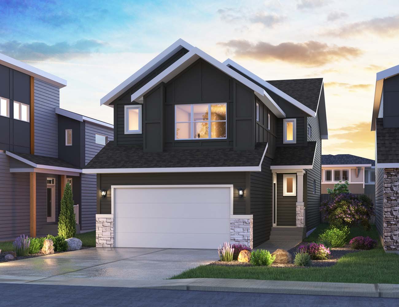A rendering of the Modern Craftsman style of the Purcell 26 home by Brookfield Residential.