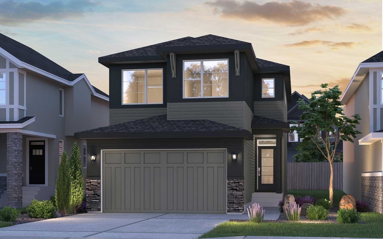An exterior rendering of the Prairie style of the Rundle 24 model by Brookfield Residential