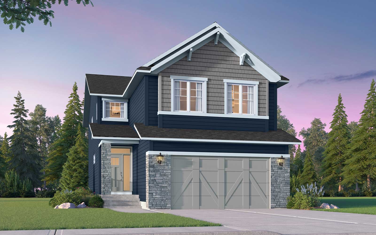 Savona 28 - Arts and Crafts Exterior rendering of the Arts and Crafts style of the Savona 28 model by Brookfield Residential