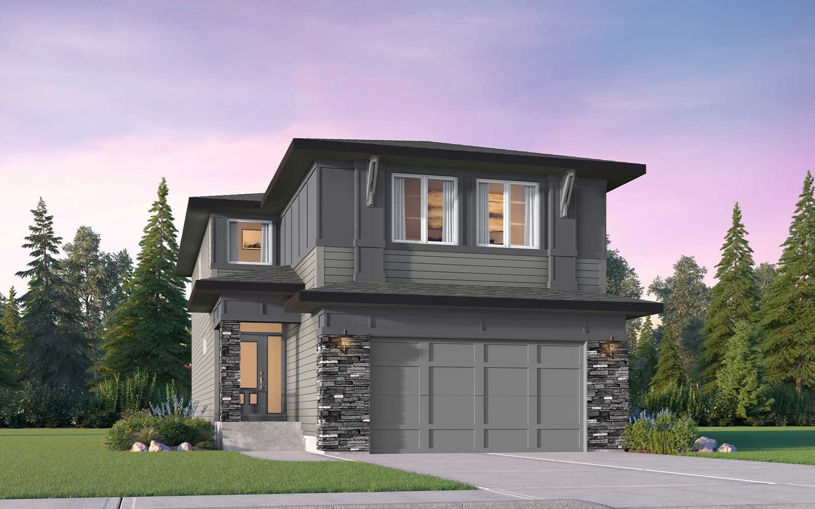 Exterior rendering of the Prairie style of the Savona 28 model by Brookfield Residential