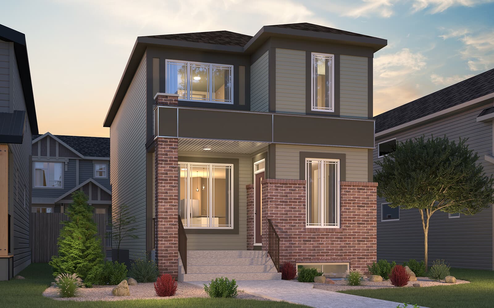 Exterior view of the Belvedere 3 Prairie plan by Brookfield Residential in Calgary.