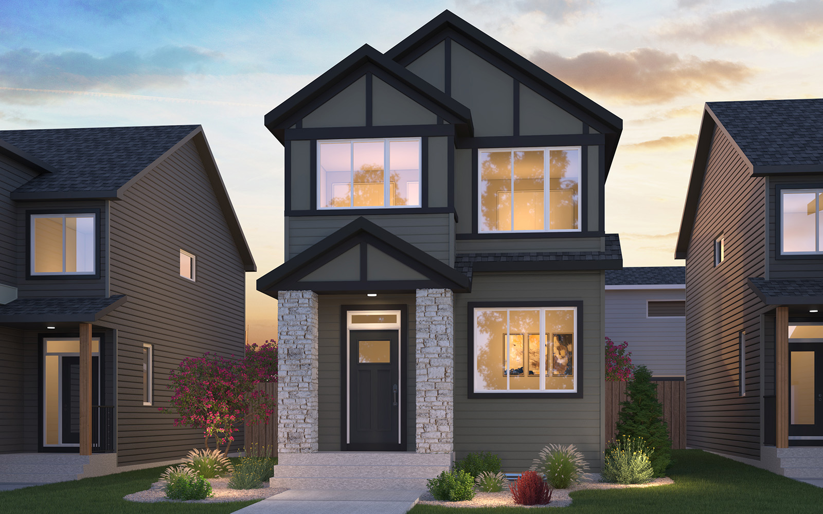 Exterior rendering of the Modern Craftsman elevation of the Kendal model by Brookfield Residential.