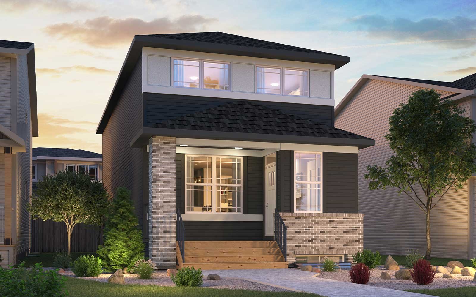 An exterior rendering of the Prairie style of the Oxford model by Brookfield Residential