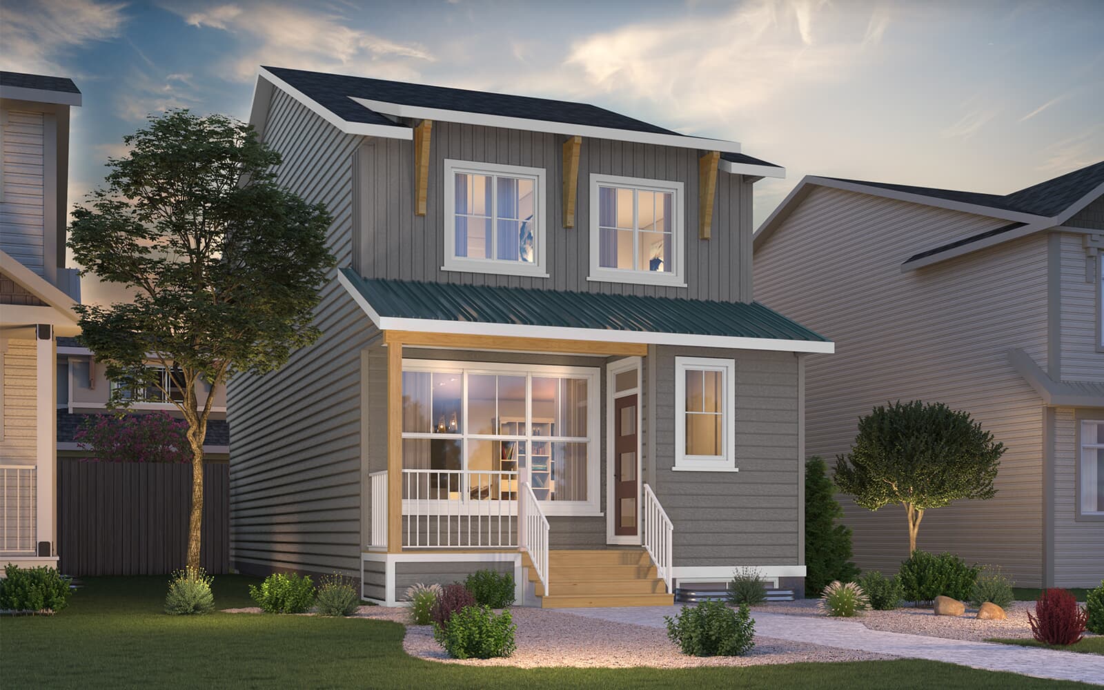 Exterior view of the Oxford model by Brookfield Residential in Calgary.