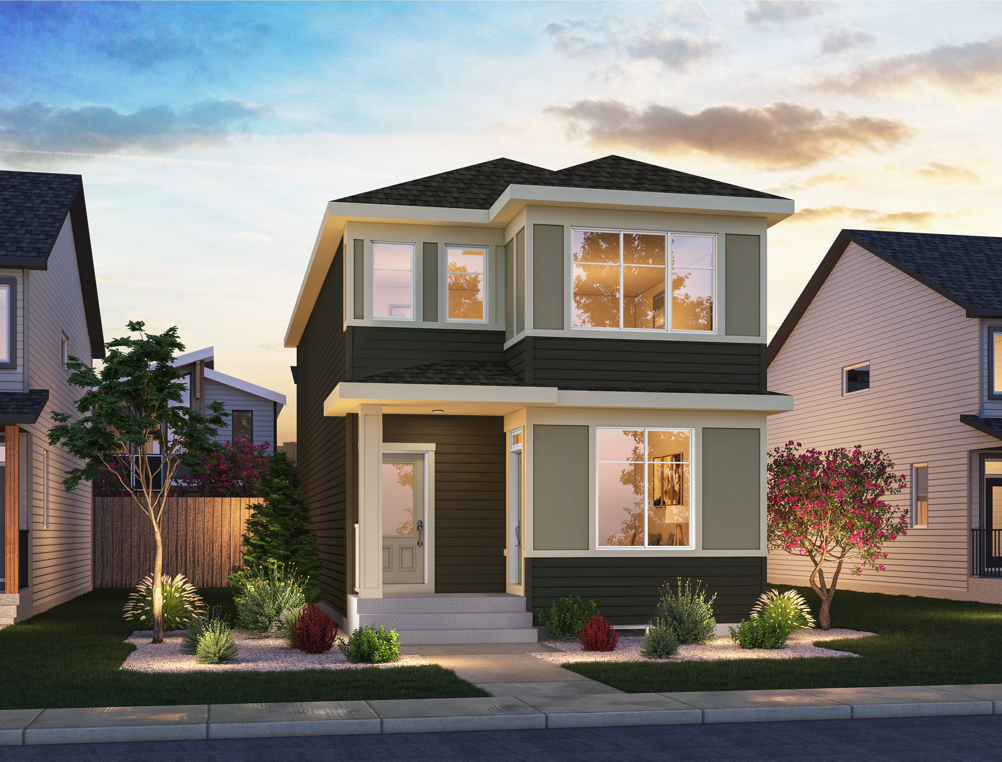 An exterior rendering of the Prairie style Portland model by Brookfield Residential