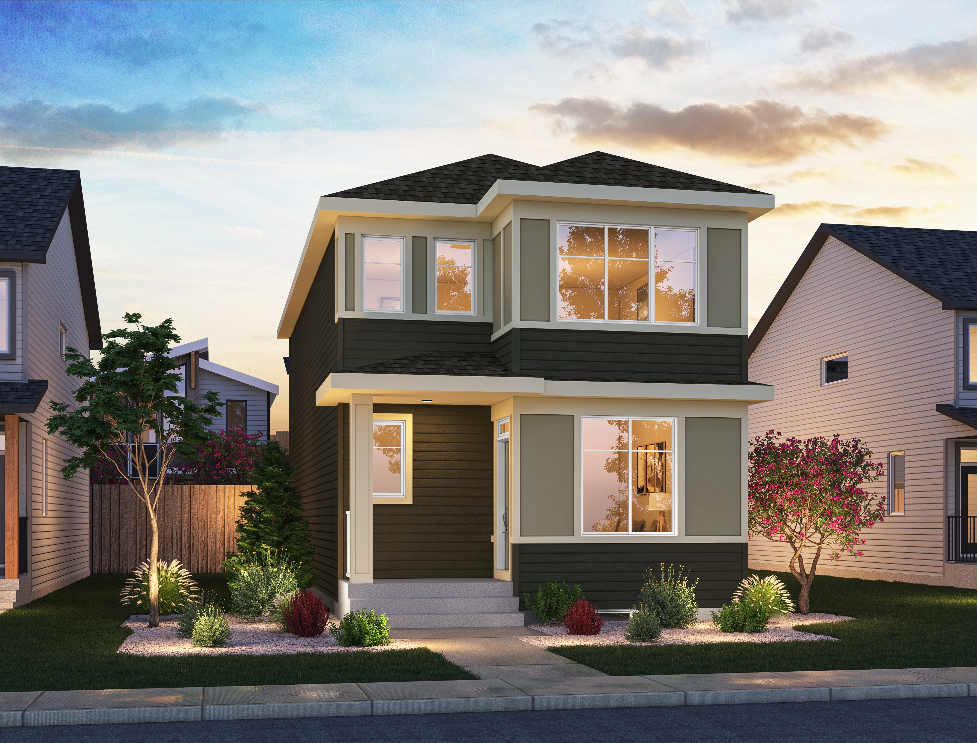 An exterior rendering of the Prairie style Portland model by Brookfield Residential