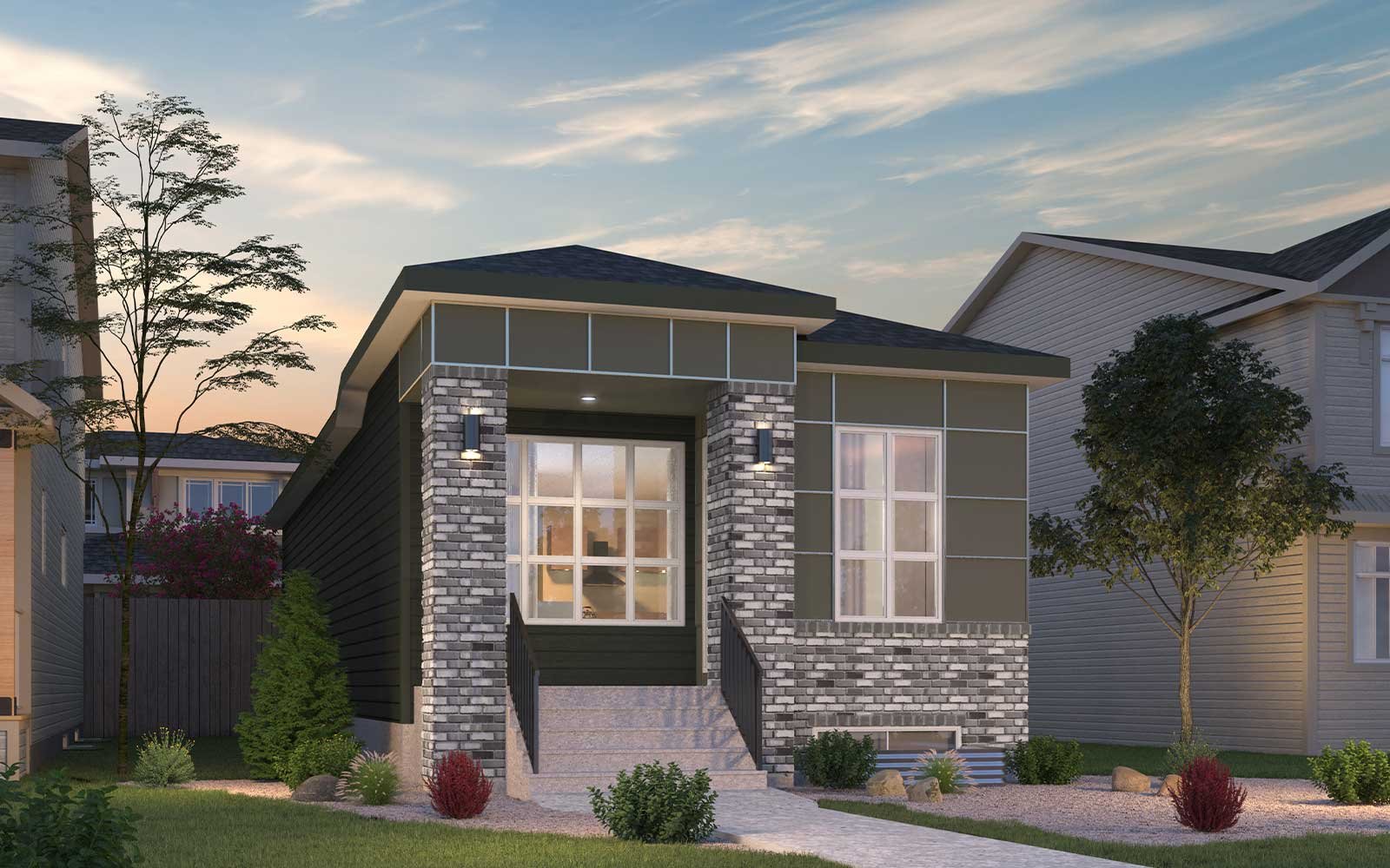 An exterior rendering of the Prairie style of the York model by Brookfield Residential