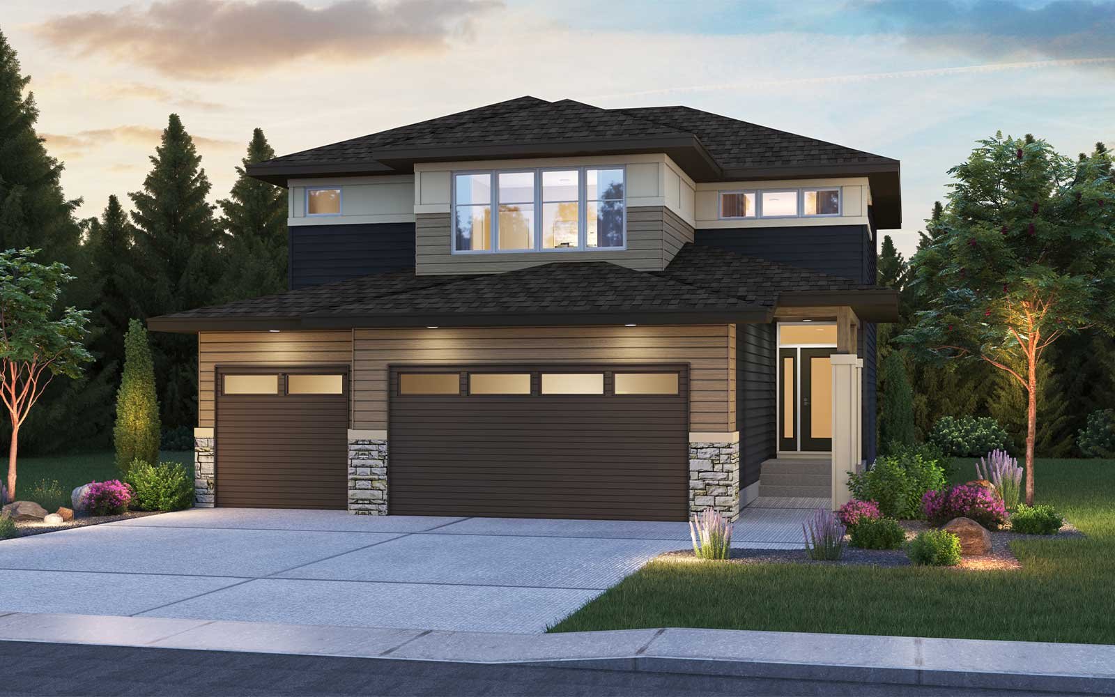 A rendering of the Prairie exterior of the Lucca estate model in Calgary by Brookfield Residential