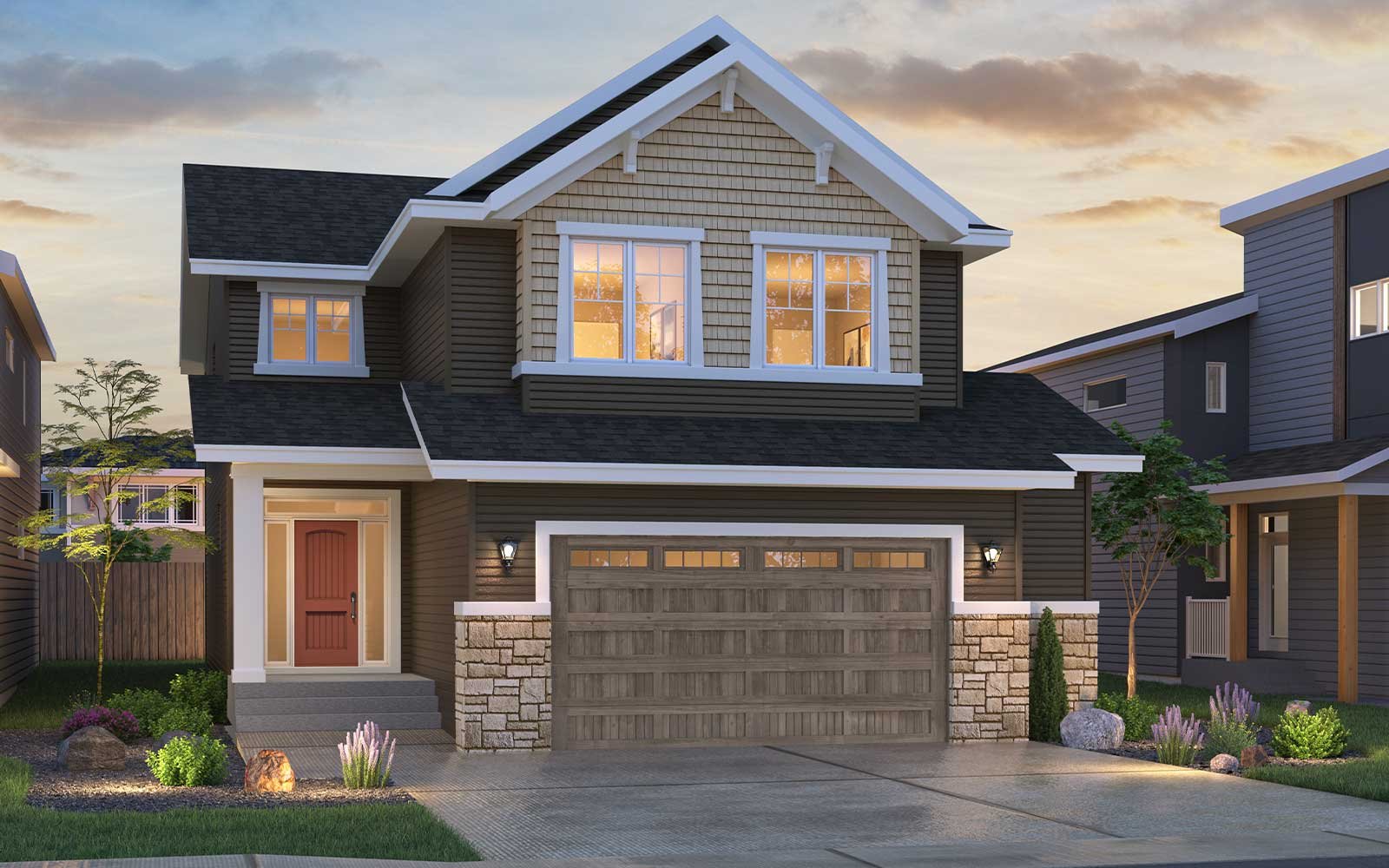 A rendering of the Craftsman exterior of the Savona estate model in Calgary by Brookfield Residential