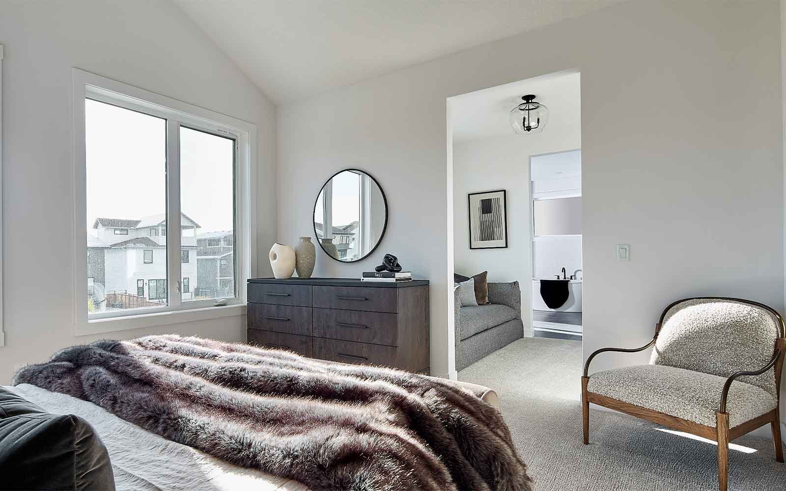 A photo of the primary bedroom of the Matera 36 estate model home by Brookfield Residential