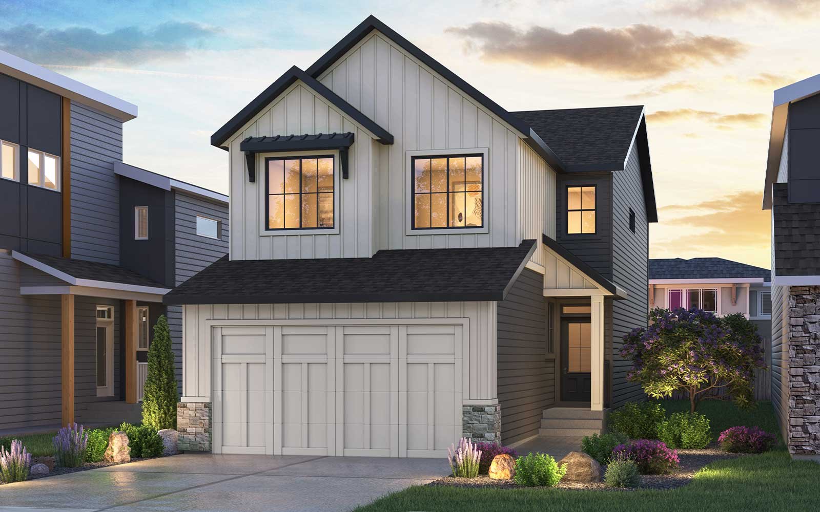 Exterior rendering of the Contemporary style of the Amery 24 model by Brookfield Residential