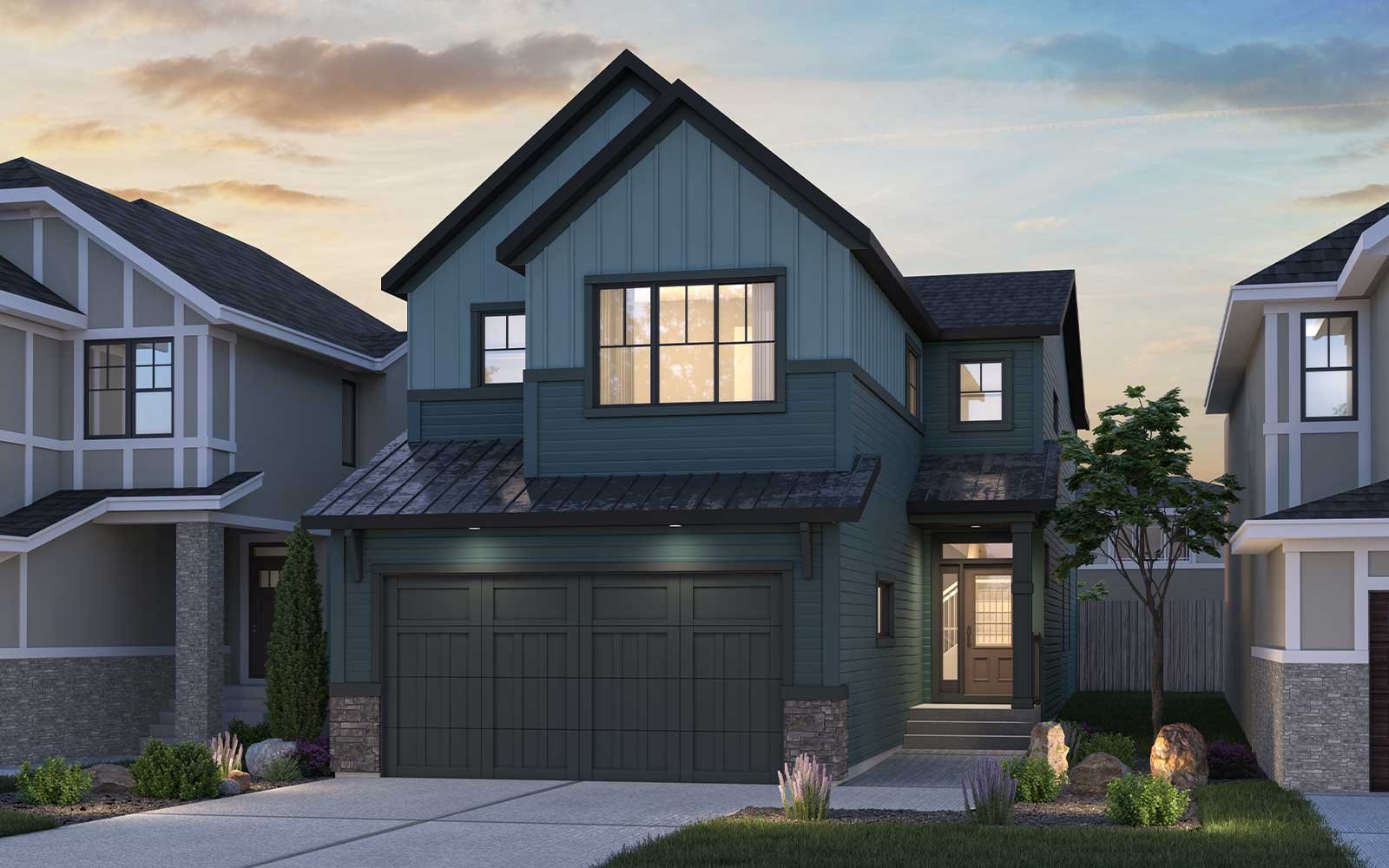 Columbia 26 - Farmhouse An exterior rendering of the Columbia 26 model by Brookfield Residential