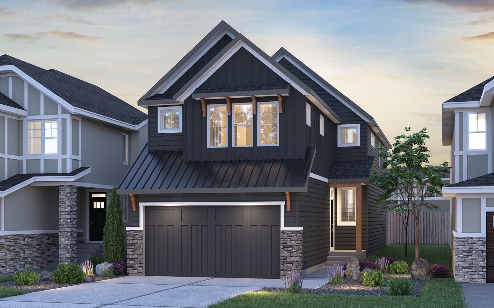 Exterior rendering of the Purcell 2 Farmhouse by Brookfield Residential in Calgary.