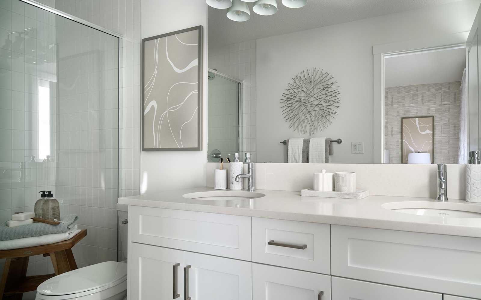 A photo of the ensuite in the Alder duplex model by Brookfield Residential