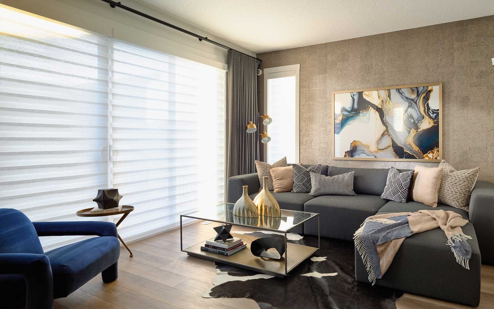 A photo of the great room in the Oak show home in Calgary by Brookfield Residential