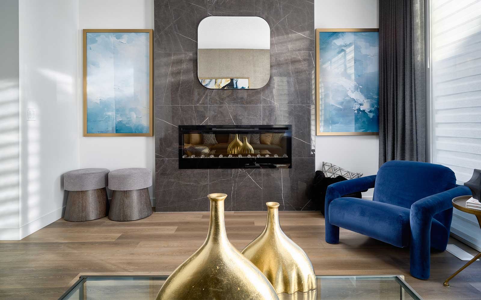 A photo of the great room in the Oak show home in Calgary by Brookfield Residential