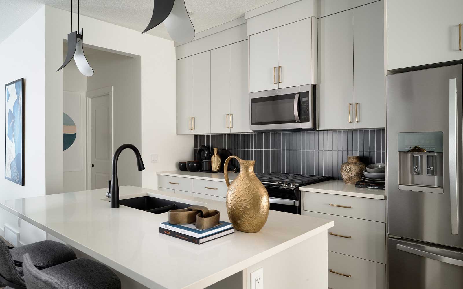 A photo of the kitchen in the Oak show home in Calgary by Brookfield Residential
