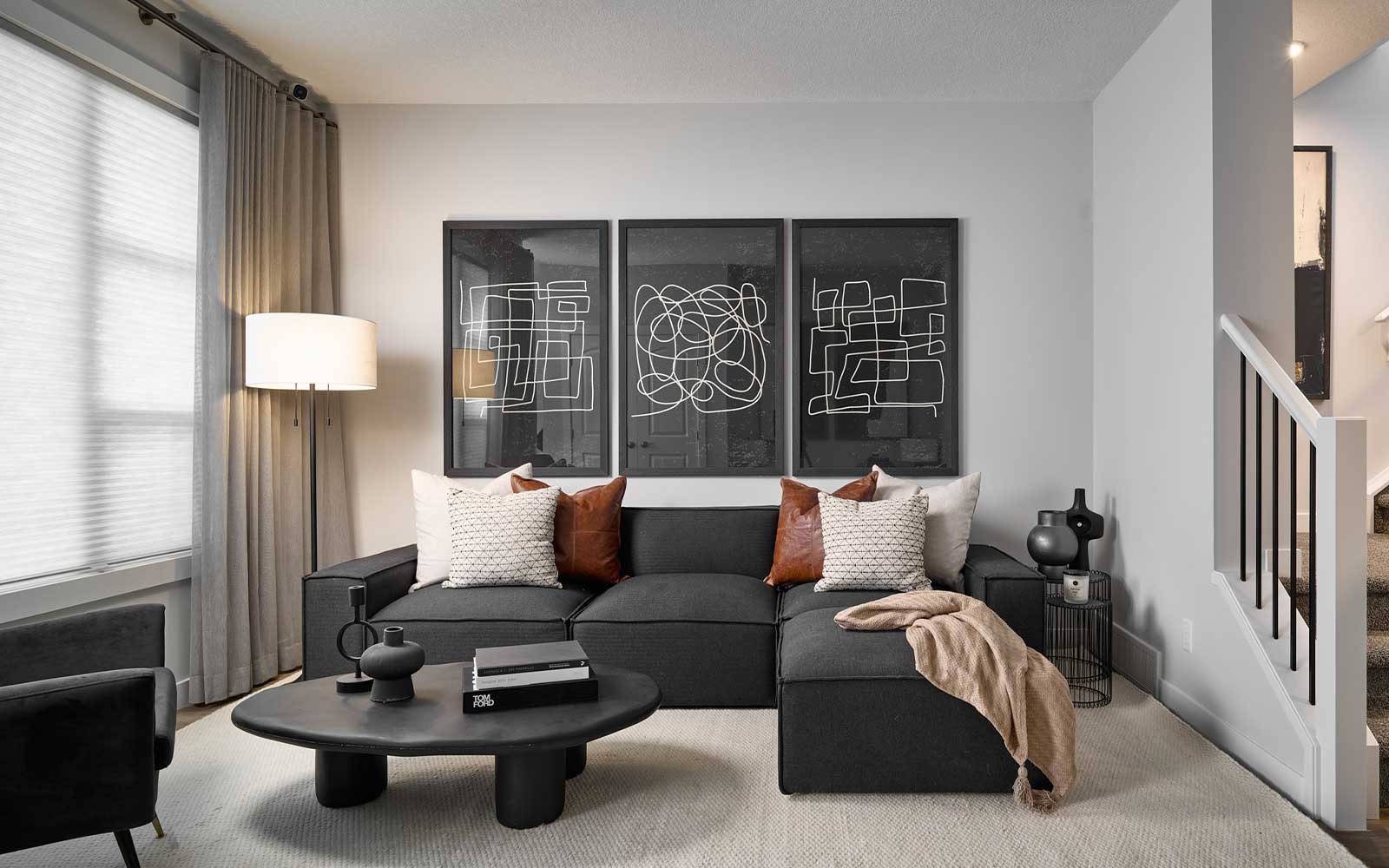 A photo of the great room of the Wicklow show home in Calgary by Brookfield Residential