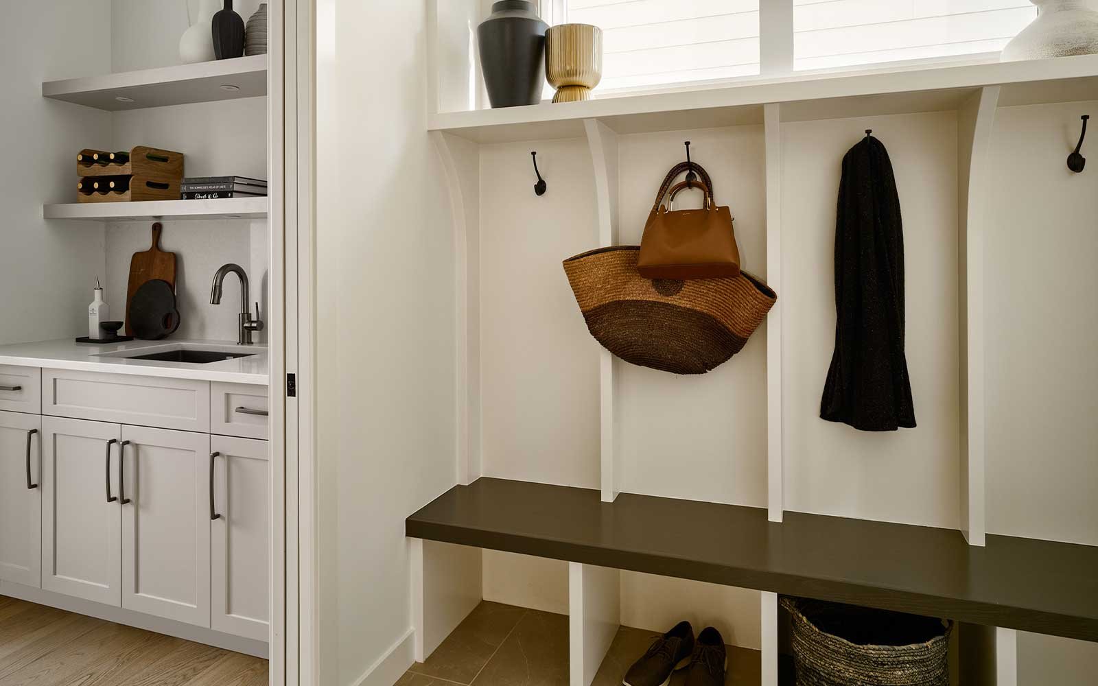 A photo of the mudroom of the Lucca estate show home in Calgary by Brookfield Residential